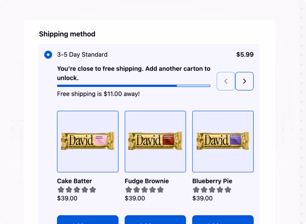 Screenshot of David Protein's checkout upsell