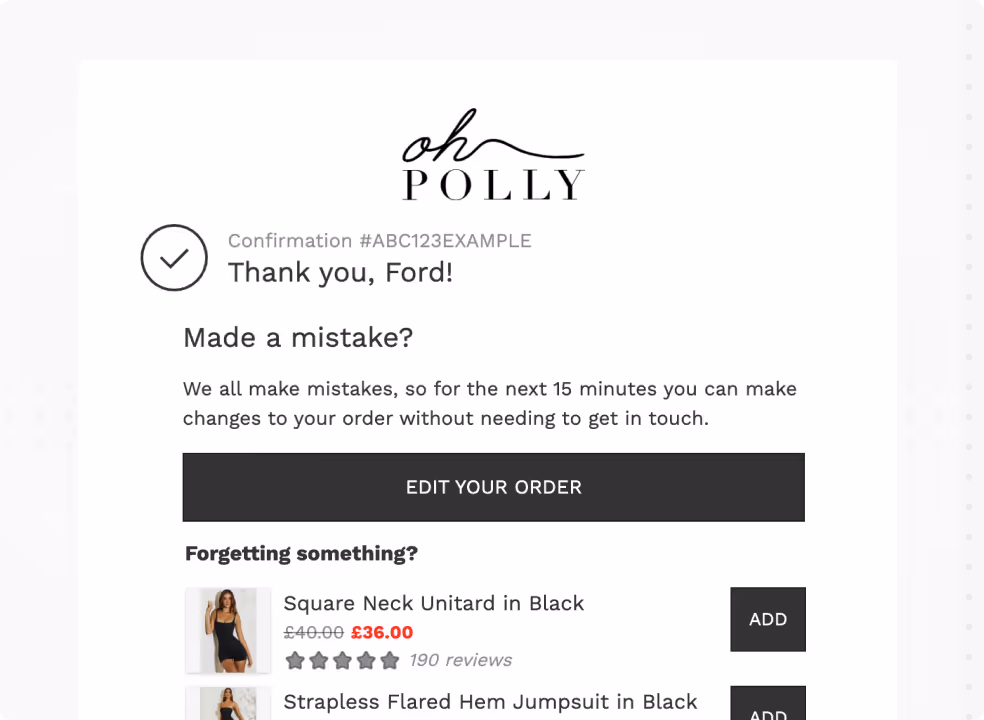 Screenshot of Oh Polly's order editing portal