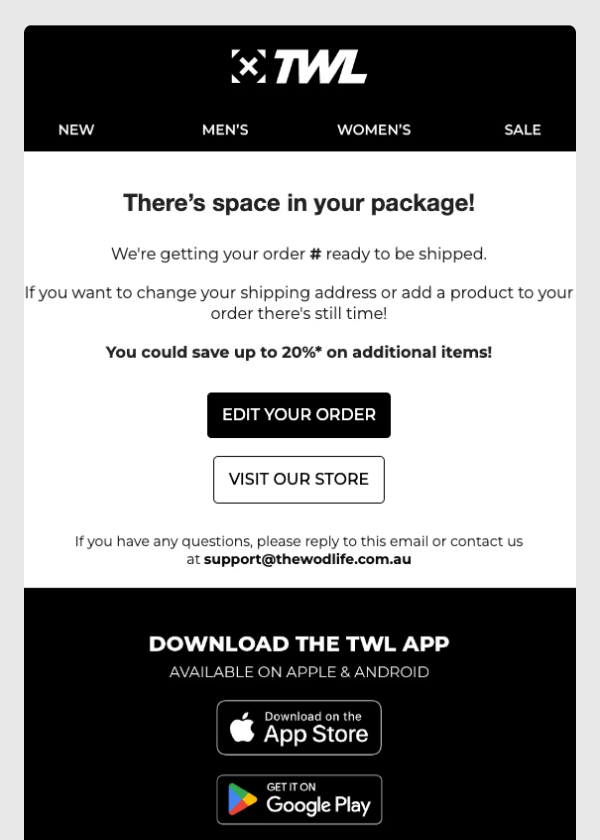 Post-purchase email template example