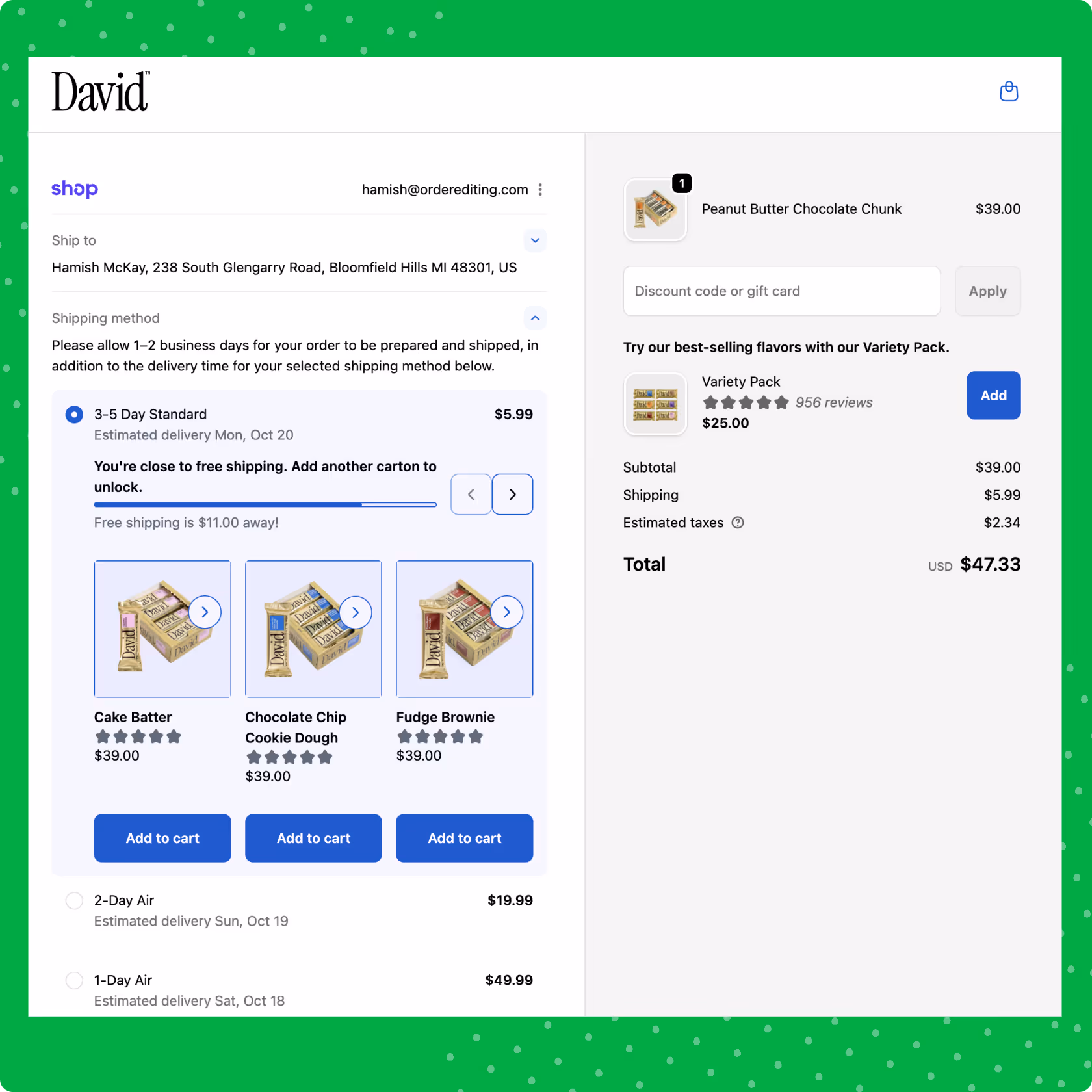 Screenshot of post-purchase upsell interface showing product recommendations